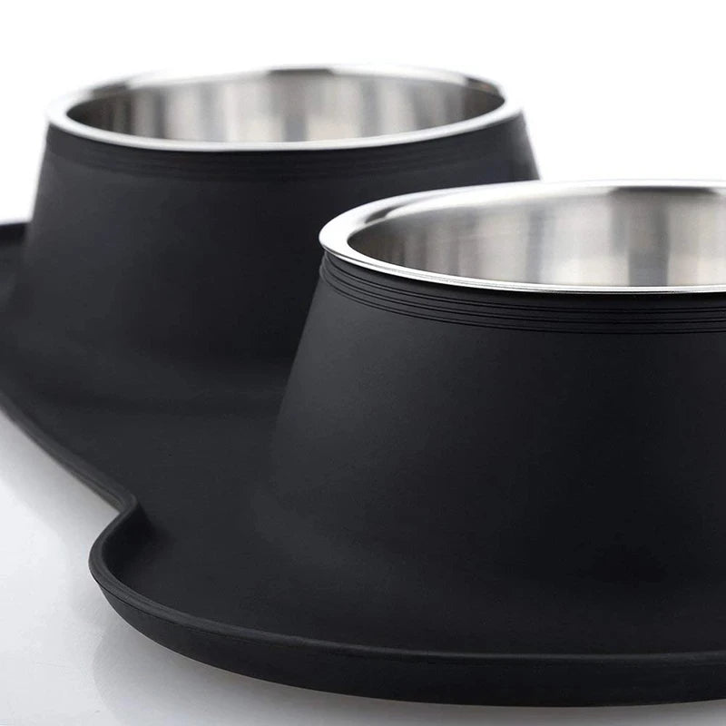 Antislip Double Dog Bowls with Silicone Mat