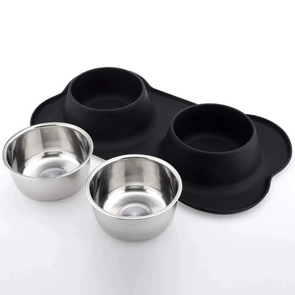 Antislip Double Dog Bowls with Silicone Mat