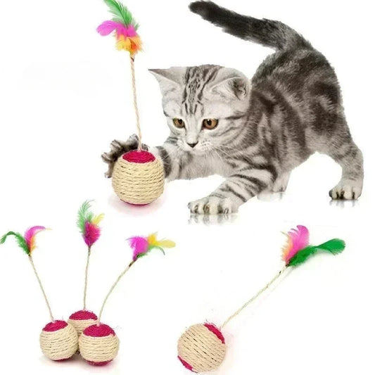 Sisal Cat Scratching Ball with Feather Toy