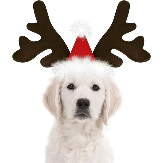 Christmas Dog Reindeer Antlers Headband Santa Hat