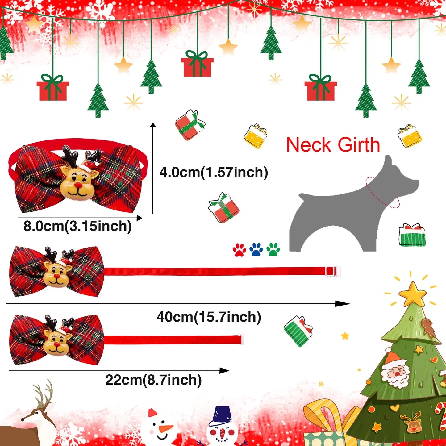 10PCS Christmas Dog Cat Bowties