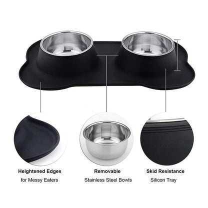 Antislip Double Dog Bowls with Silicone Mat