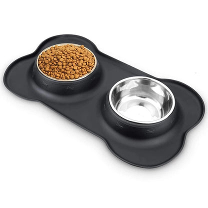 Antislip Double Dog Bowls with Silicone Mat